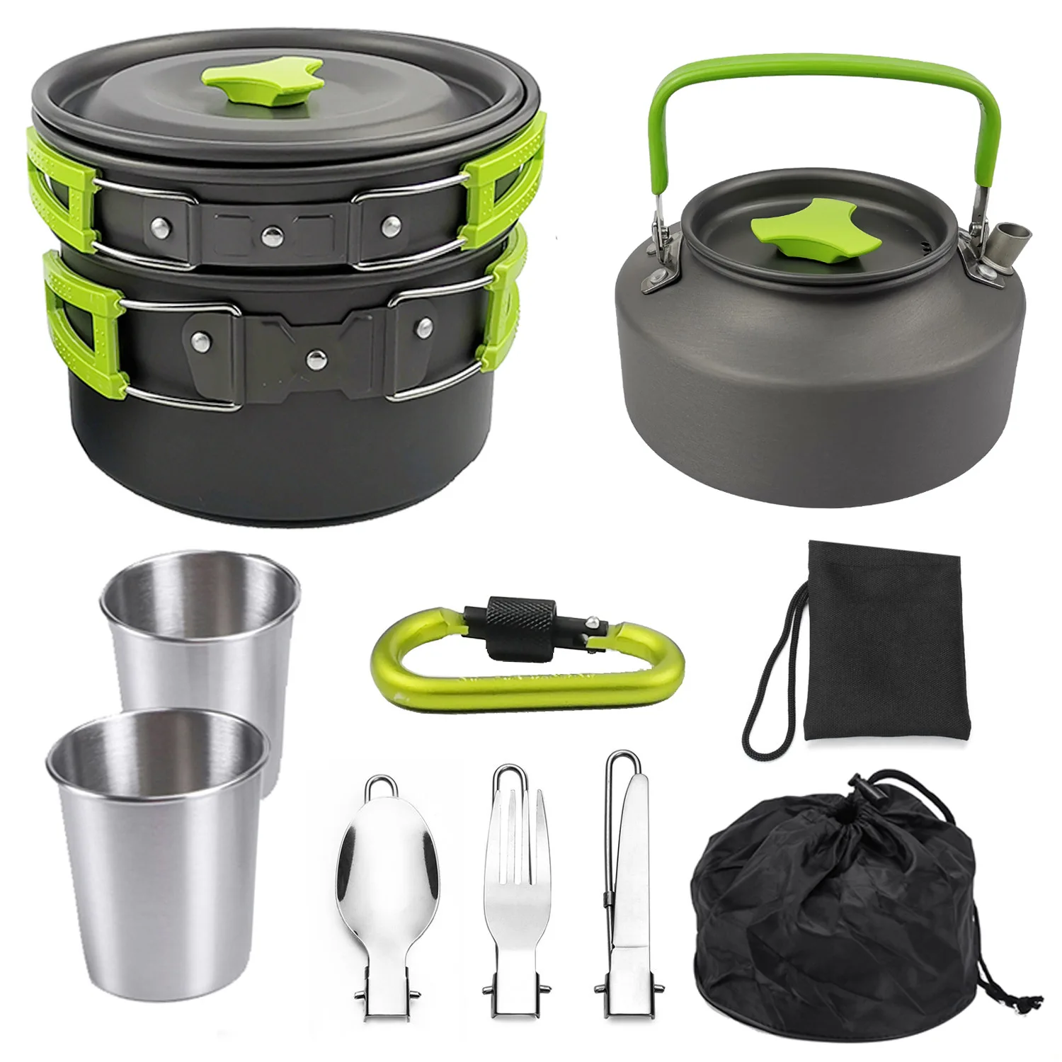 Jetshark Outdoor 2-3 Person Camping Cooker Folding Pot with Stainless Steel Cups Plates Forks Knives Spoons for Camping  Pot Set