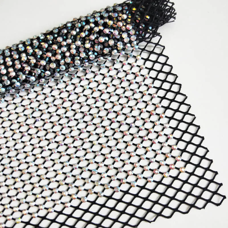 Hot Selling Soft Elastic Black Base Crystal AB Rhinestone Mesh Fabric Crystal Fabric For Garment
