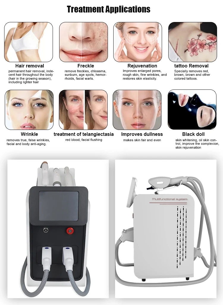 Multifunction portable 3 in 1 laser ipl nd yag rf handles cartridges laser tattoo removal hair remover beauty machine