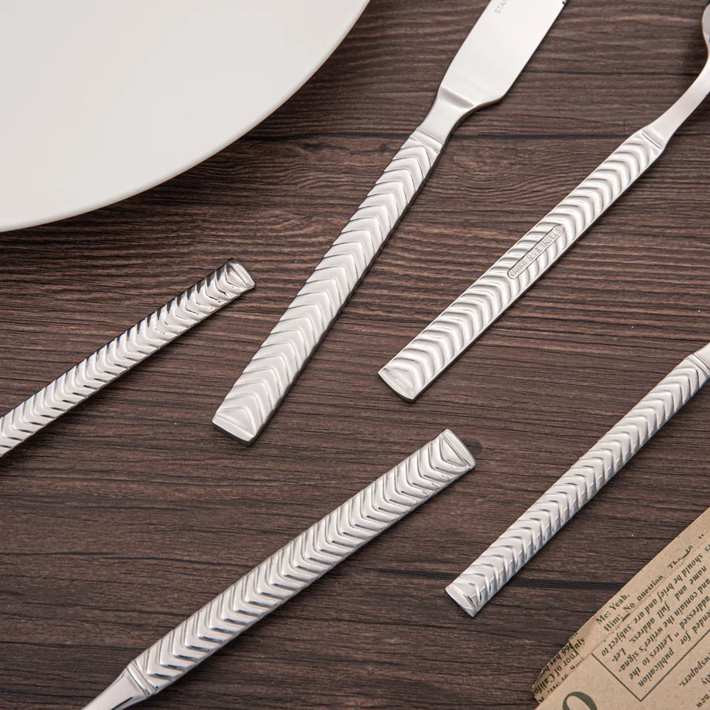 Modern stripe stainless steel cutlery set dinner entree knife spoon fork