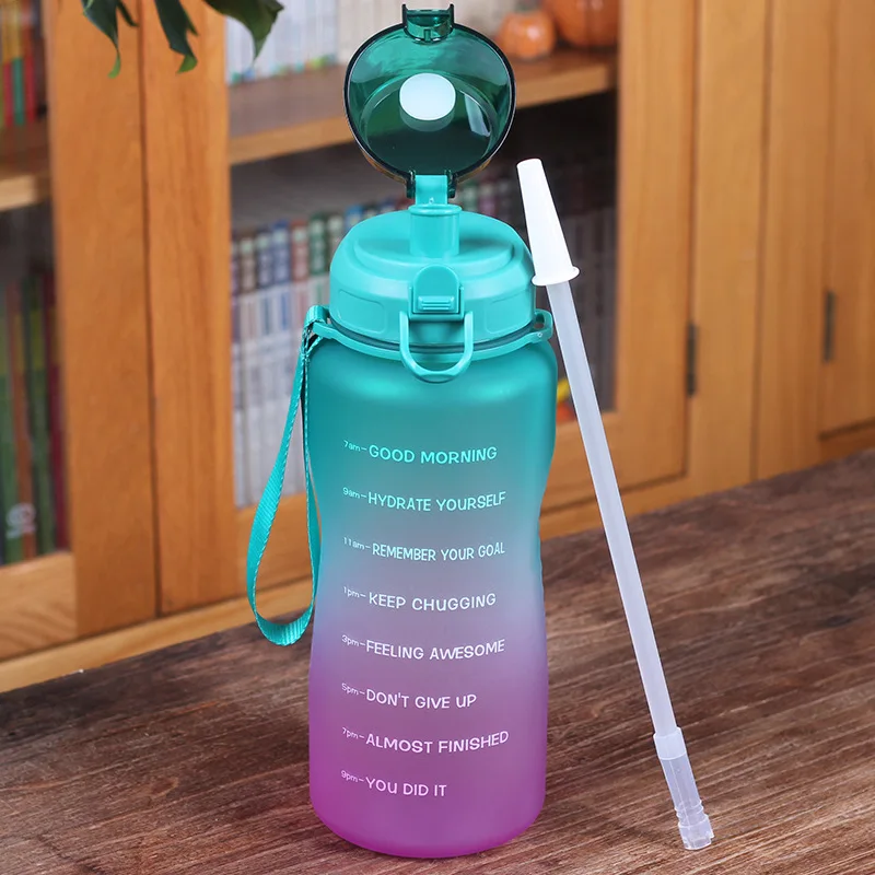 2200ml Amazon Hot Sales Plastic Water Bottle Colorful PC Large Capacity Sports Bottle with the Handle and Straw