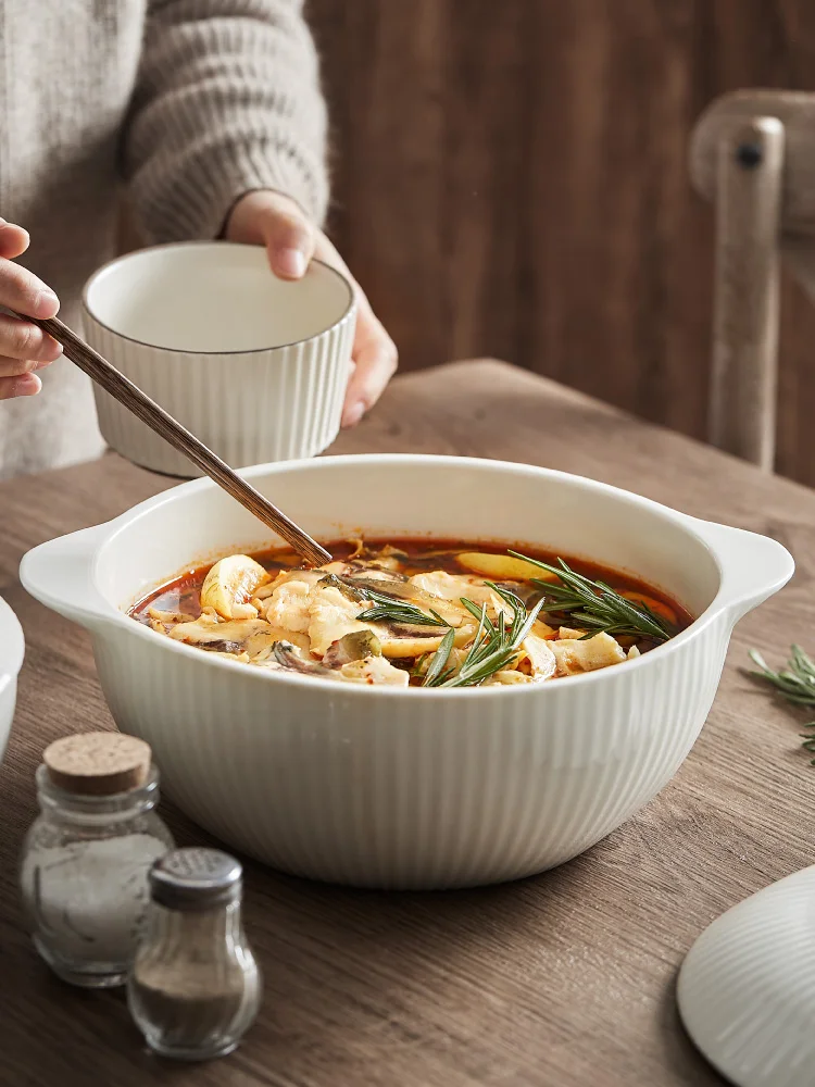 
European-style Ceramic soup pot cooking pots with handle Support hotel LOGO custom soup pot 
