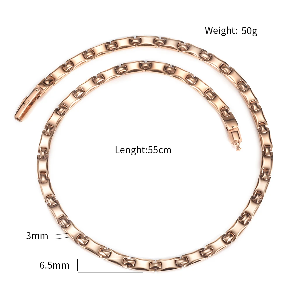 Wollet 6.5mm Width Japan and South Korea TV Shopping Deluxe Rose Gold Inlay Genuine 99999 Pure Germanium Titanium Necklace