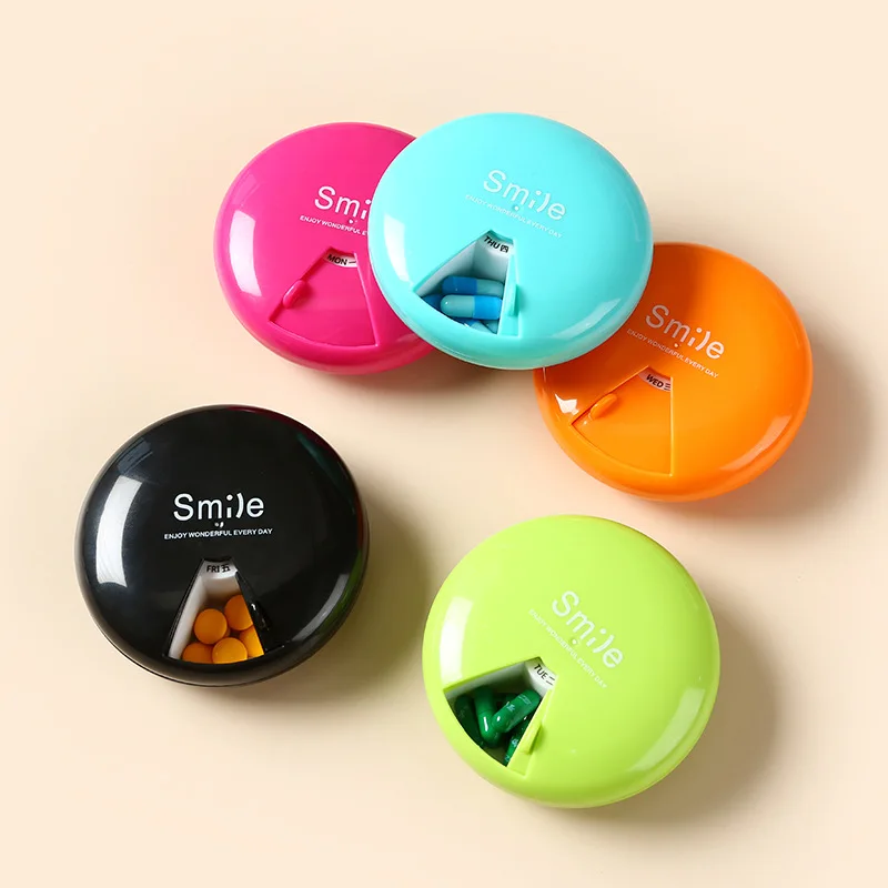Hot Sale Round Shaped Pocket Pill Box With Custom Logo  Pill Case Box Organizer 7 Day Travel Pill Storage Box
