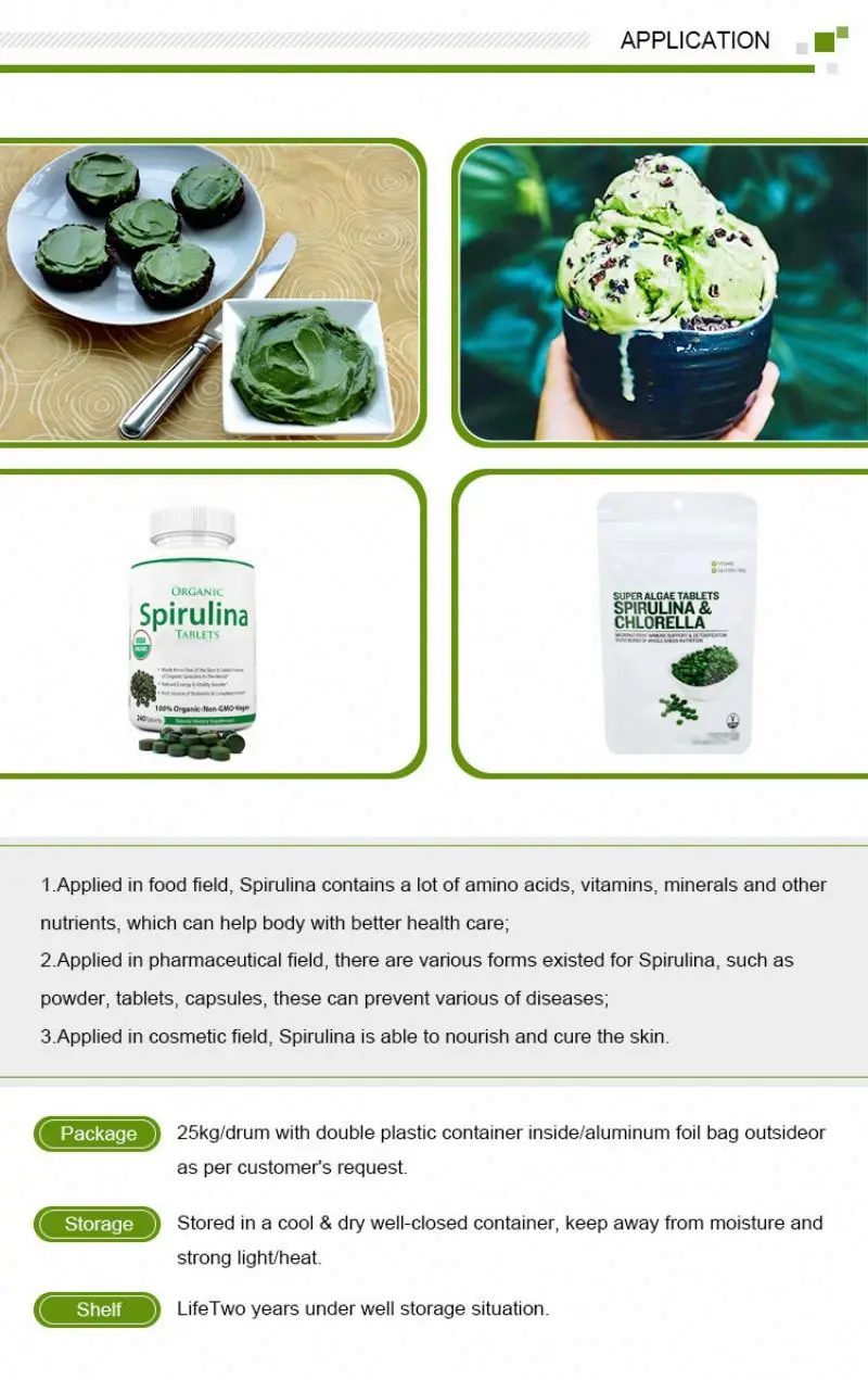 Bulk pure protein extract powder organic Spirulina Spirulina color