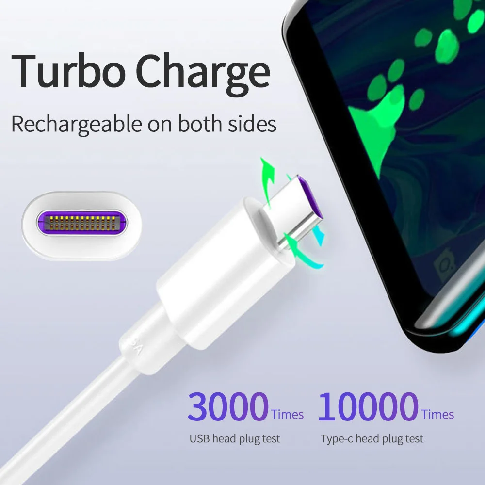 Black white 5A USB Type C Charger Cable 1M 1.5M 2M Fast Charging Type-C Cable For Samsung S8 S9 Plus For Huawei Data USB C Cable