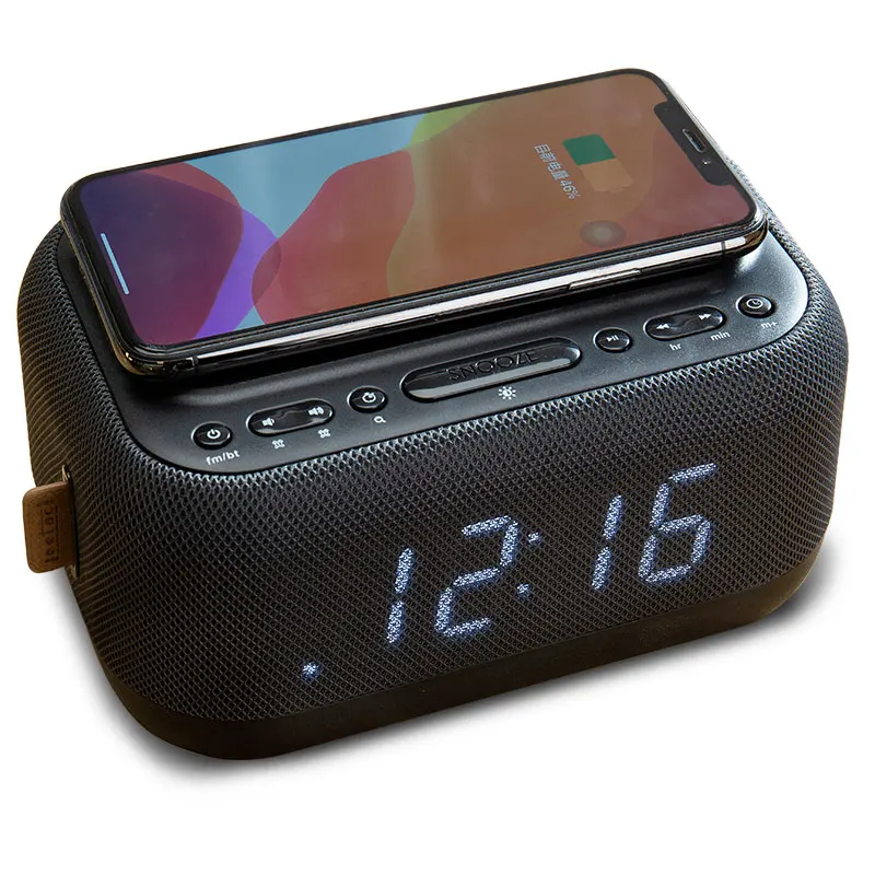 Wireless Charger for phone  power bank  Digital Alarm Clock FM home Radios Built-In Portable Mini Wireless Bluetooth Speaker Fm