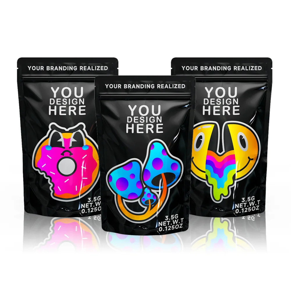 Custom Printed Plastic Aluminized Foil Zipper Smell Proof 3.5g Baggies Packaging Ziplock Mylar Bags