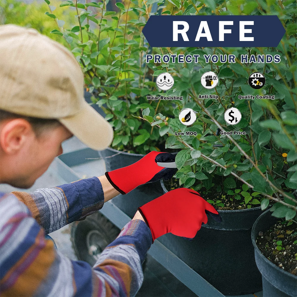 Factory Wholesale 13G red polyester Black Latex finish Construction Gloves Industrial Safety Latex Coated Work Gloves  for work