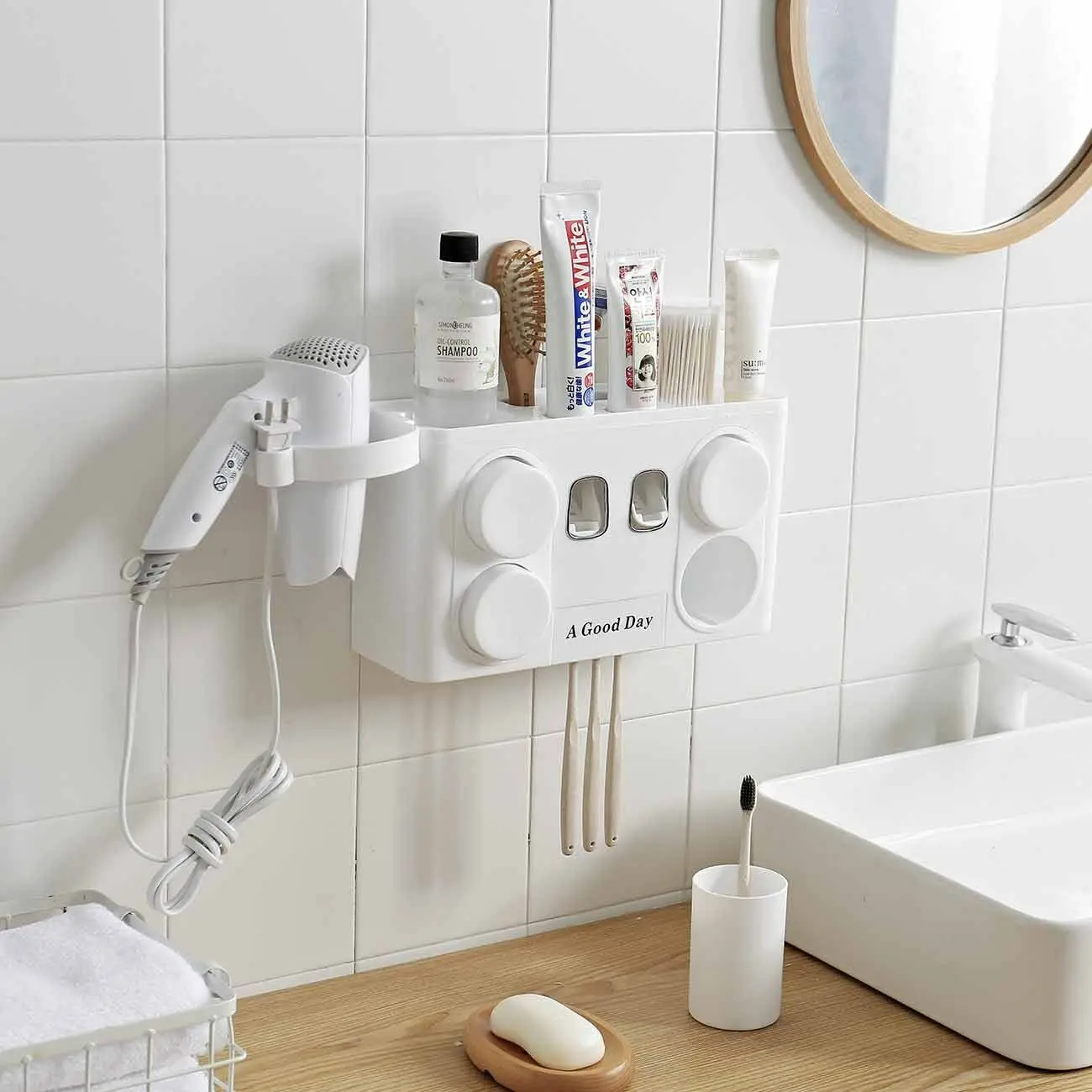 2020 Auto Bathroom Wall Mount Automatic Ecoco Squeezing Toothpaste Dispenser with Toothbrush Holder for Kids