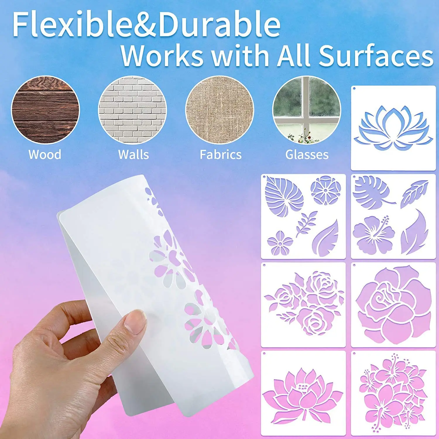 Flower Butterfly Spring Stencil Large Template Reusable Painting Stencil for Craft on Wood Wall Home Decor
