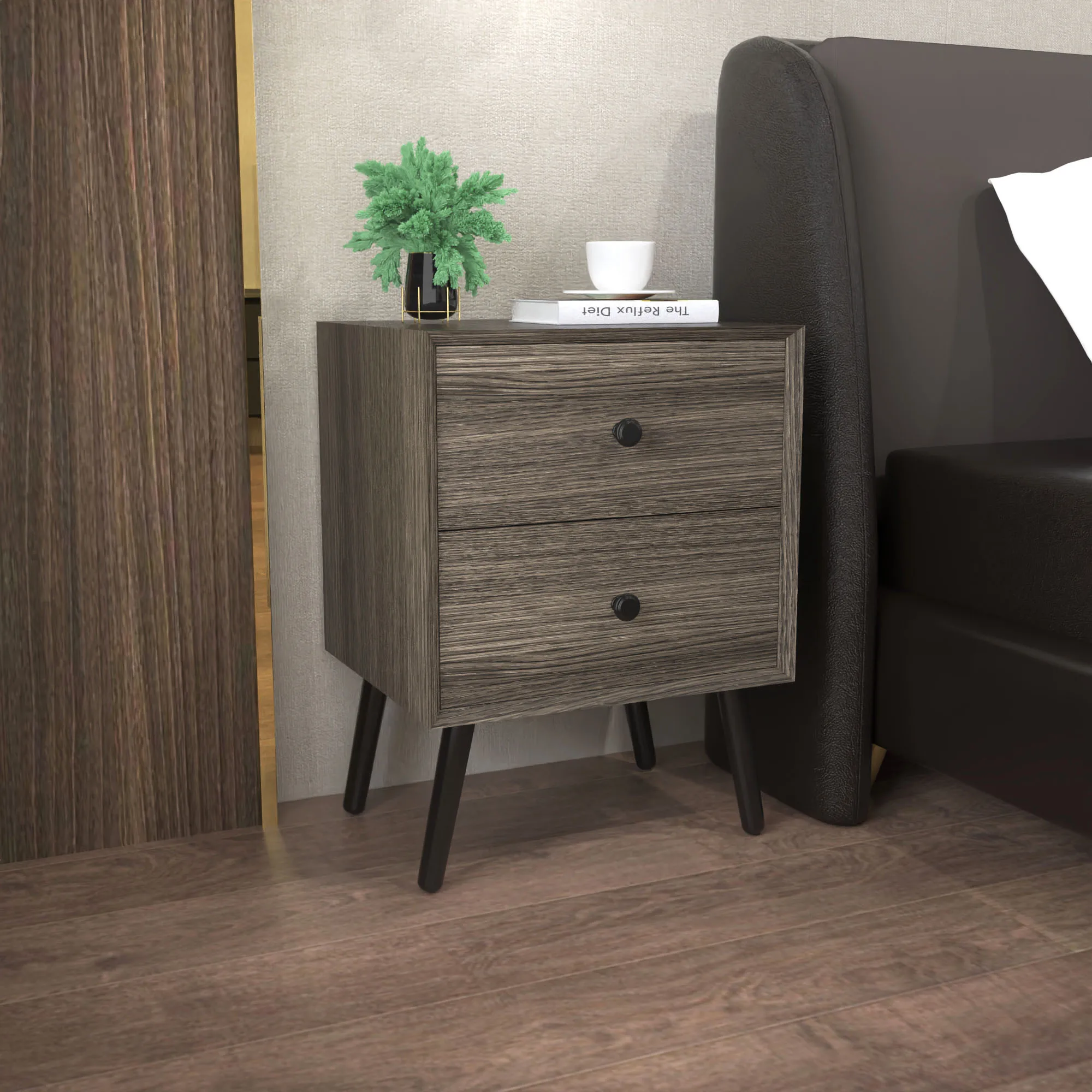 New commodity morden design minimalist style custom furniture wood black bedside table for bedroom