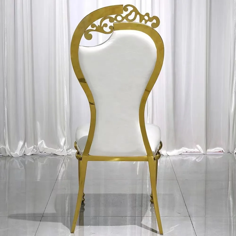 Luxury Elegant Unique Curved Back Design Golden Rose Gold Stainless Steel Wedding Chairs With Gourd Feet