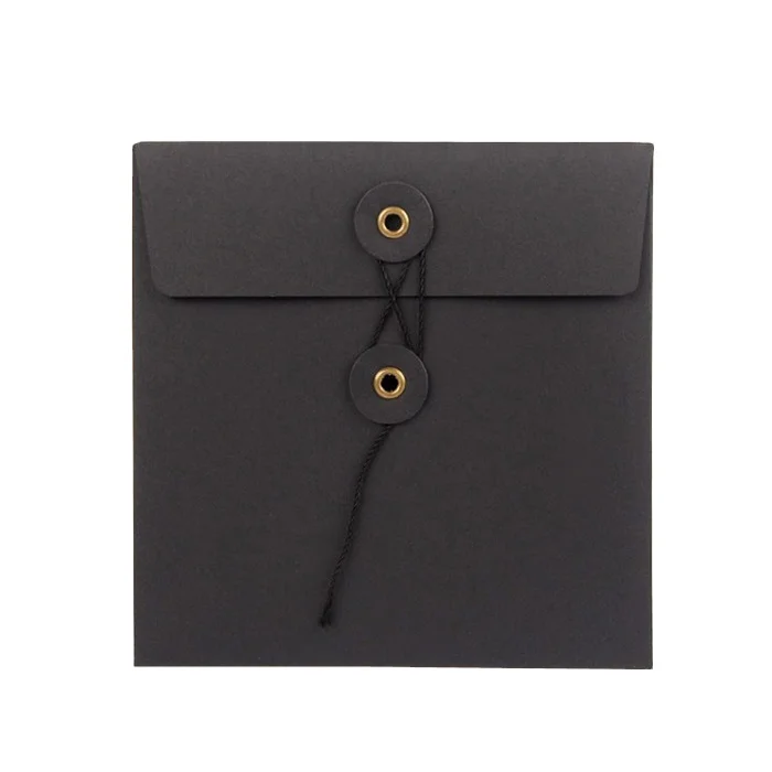 Luxury Black Color DL Size Business Envelope DL Size Button String Business Envelope