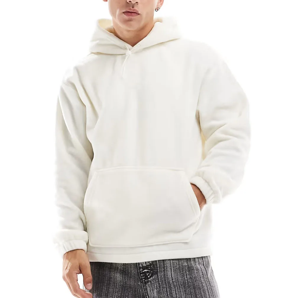 Hot Selling Fleece Boxy Fit Hoodie Custom High Quality Wholesale White Blank Plain Hoodies for Men
