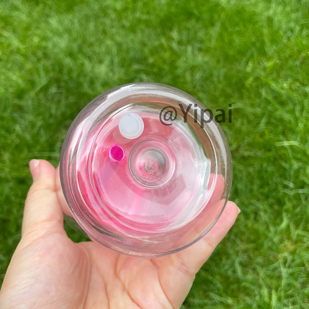 New 16oz Prdrilled BPA Free Kids Safe Double Walled Plastic Snow Globe Cup Outdoor Water Bottle With Color Lid Straw and Stopper
