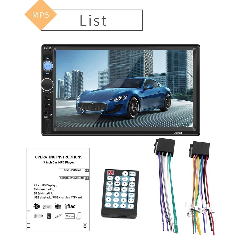 7 Inch Capacitive Touchscreen Car Radio 2 Din Car Stereo MP5 MP3 Multimedia Player with Bluetooth-enabled FM Transmitter USB AUX