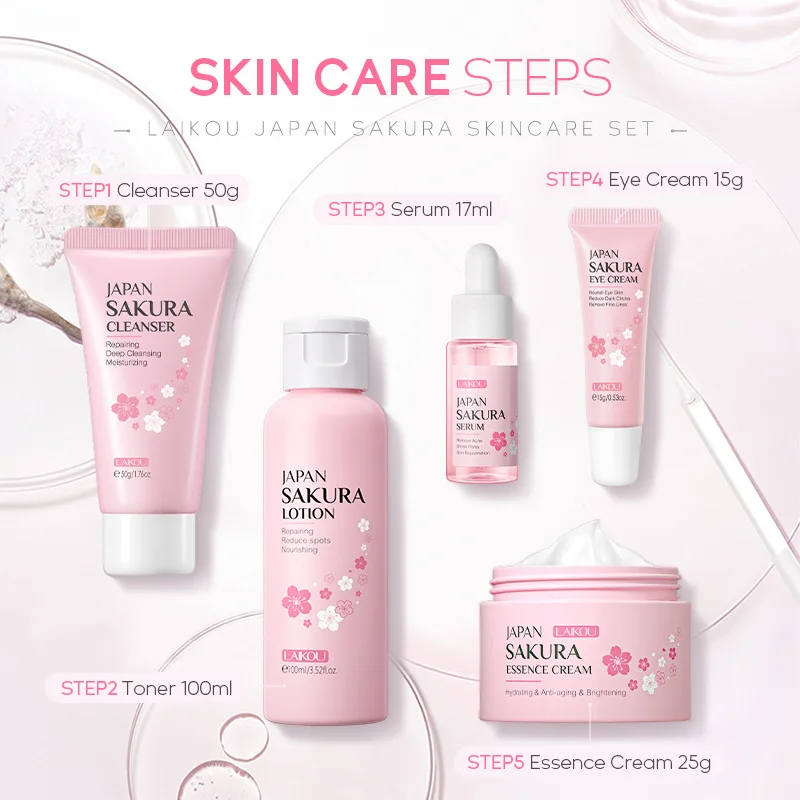 Laikou sakura 5 шт. лучший набор для ухода за кожей продукты улучшения морщин грубой кожи очищающее средство тонер Сыворотка глаз крем