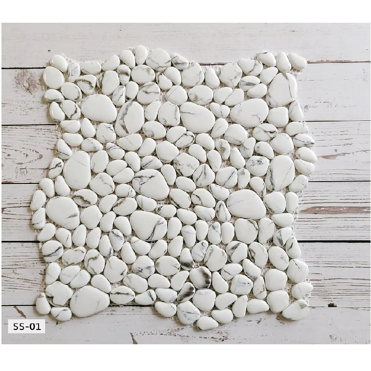 Factory supply bathroom wall tiles  mixed color pebble art mural wall tiles glass mosaic SS-01