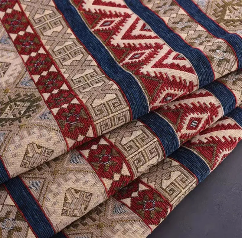 Polyester chenille jacquard sofa fabric diamond chenille jacquard for restaurant seat table cloth and picnic