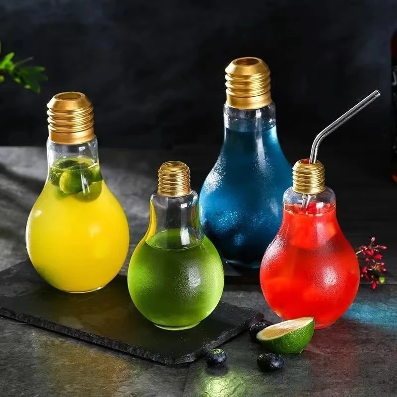 200ml clear light bulb shaped glass juice beverage container bottle