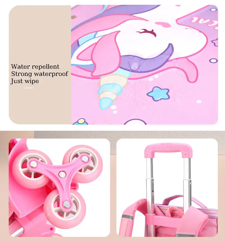 Wholesale Prices Customize Cute Cartoon Unicorn Primary Student Girl Boys Children Trolley Backpack Kids School Bag