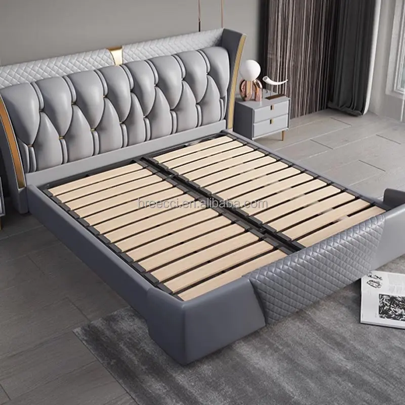 Luxury Modern King Double Bed Set High Quality Queen White Leather Wooden Frame Tufted Soft Feature Bedroom Storage Solution