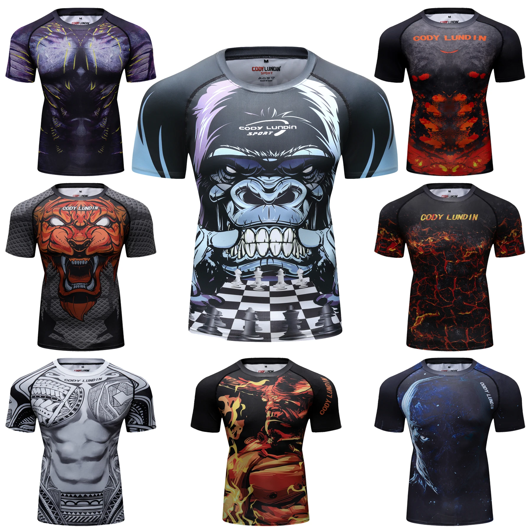 CODY LUNDIN Men Polyester Compression Sports Short Sleeve T-shirt Men Sublimation Custom Rash Guard Jiu Jitsu Rashguard for BJJ