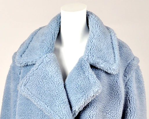 Fashion Clothes Long Light Blue Lamb Faux Fur Coat Jacket For Women Winter Warm