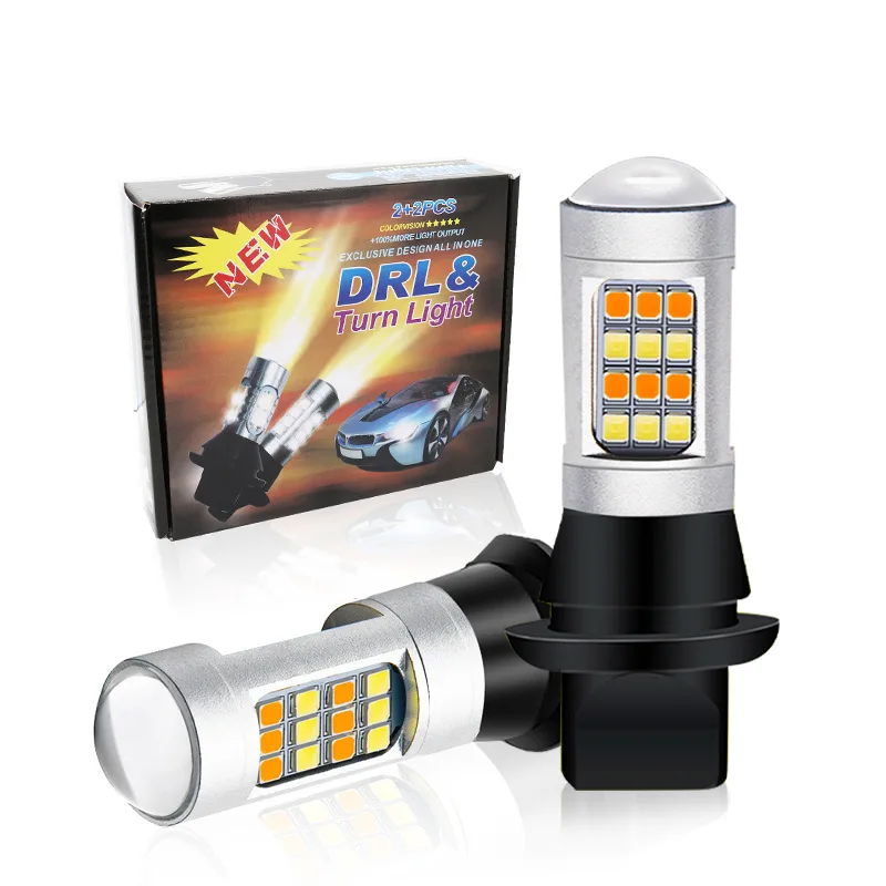 T20 42smd Dual Color Turn Signal Led Smd 2835 Reversing Light 10w Drl White + Yellow 1156 Led 7440 3156 Led Bulb