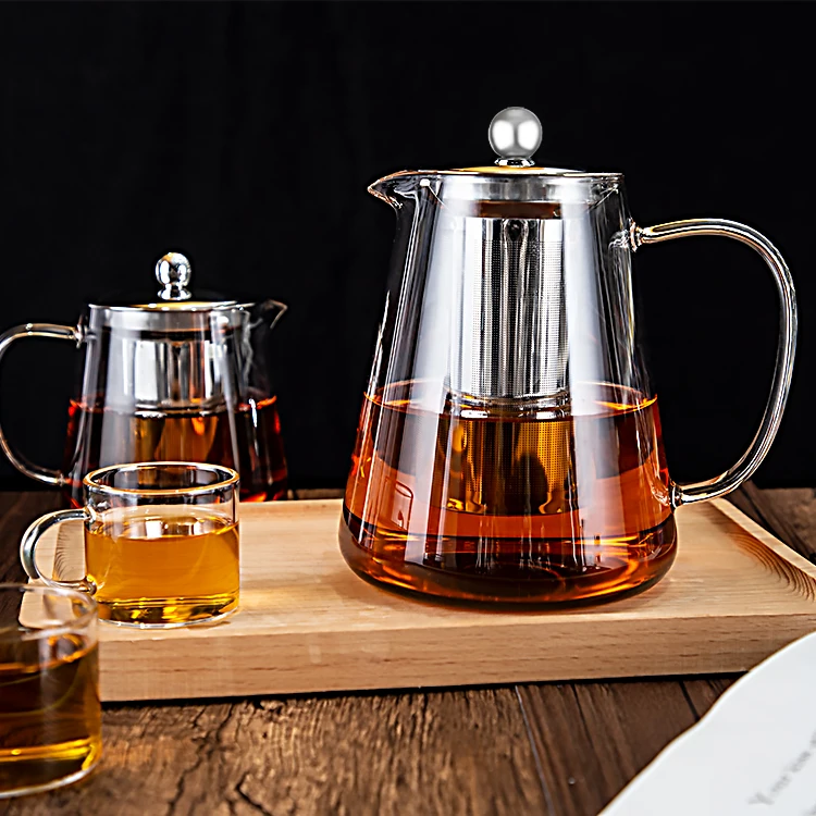 Hot glassware heat resistant handmade borosilicate clear glass teapot tea pot cup with removable stainless infuser