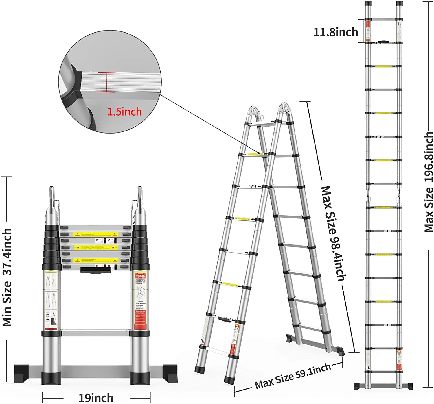 2.5m+2.5m Double Side Multi-used Telescopic Aluminium Ladder( 5m single straight height)