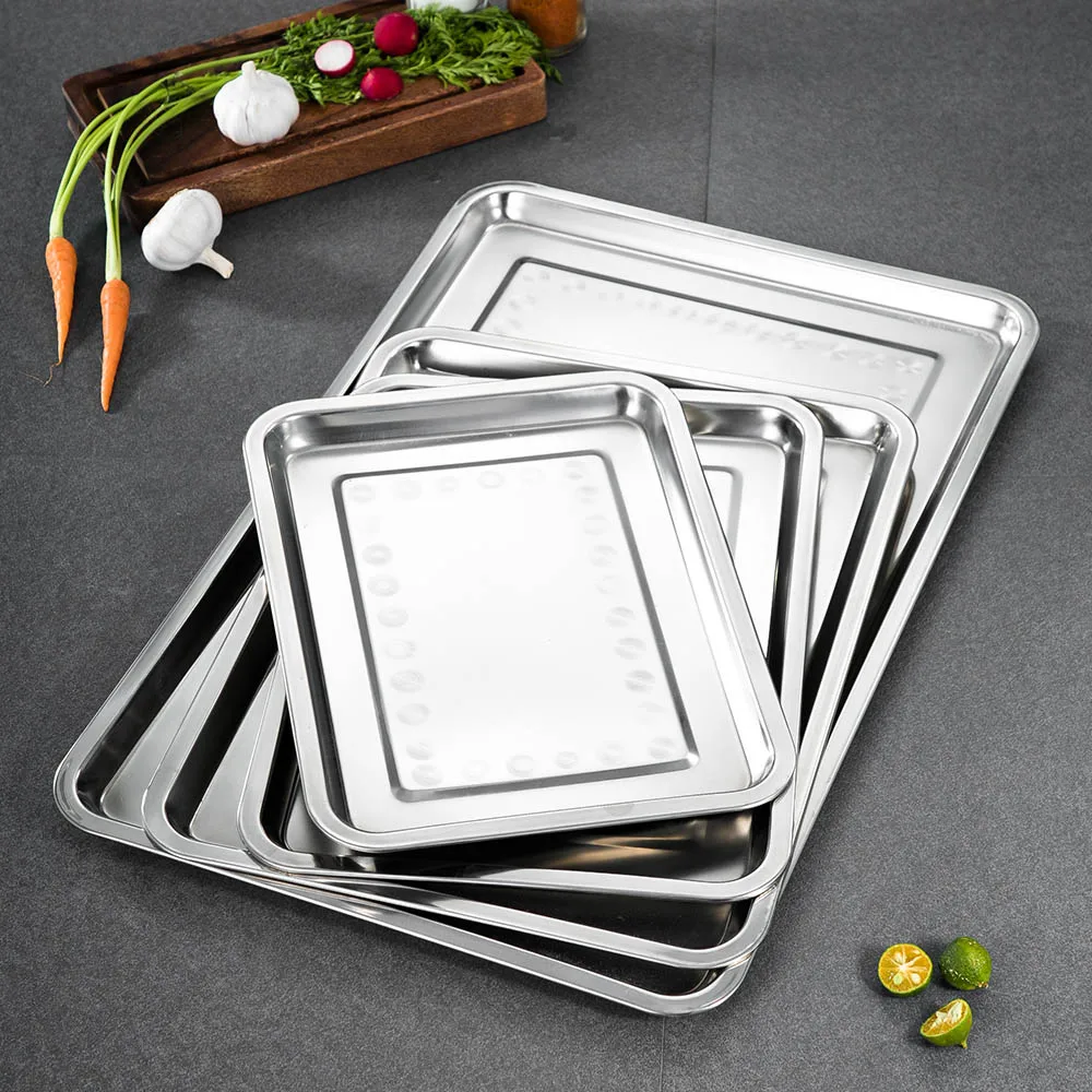 Factory supplier bulk food container serving trays stainless steel silver metal plate food serving tray