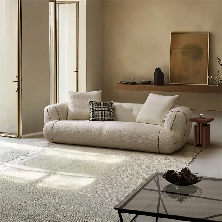 Minimalist Interior Design Nordic Modular Sofa 3 Seaters Couch Velvet Boucle Fabric Sofa White Sofa Set Living Room Furniture