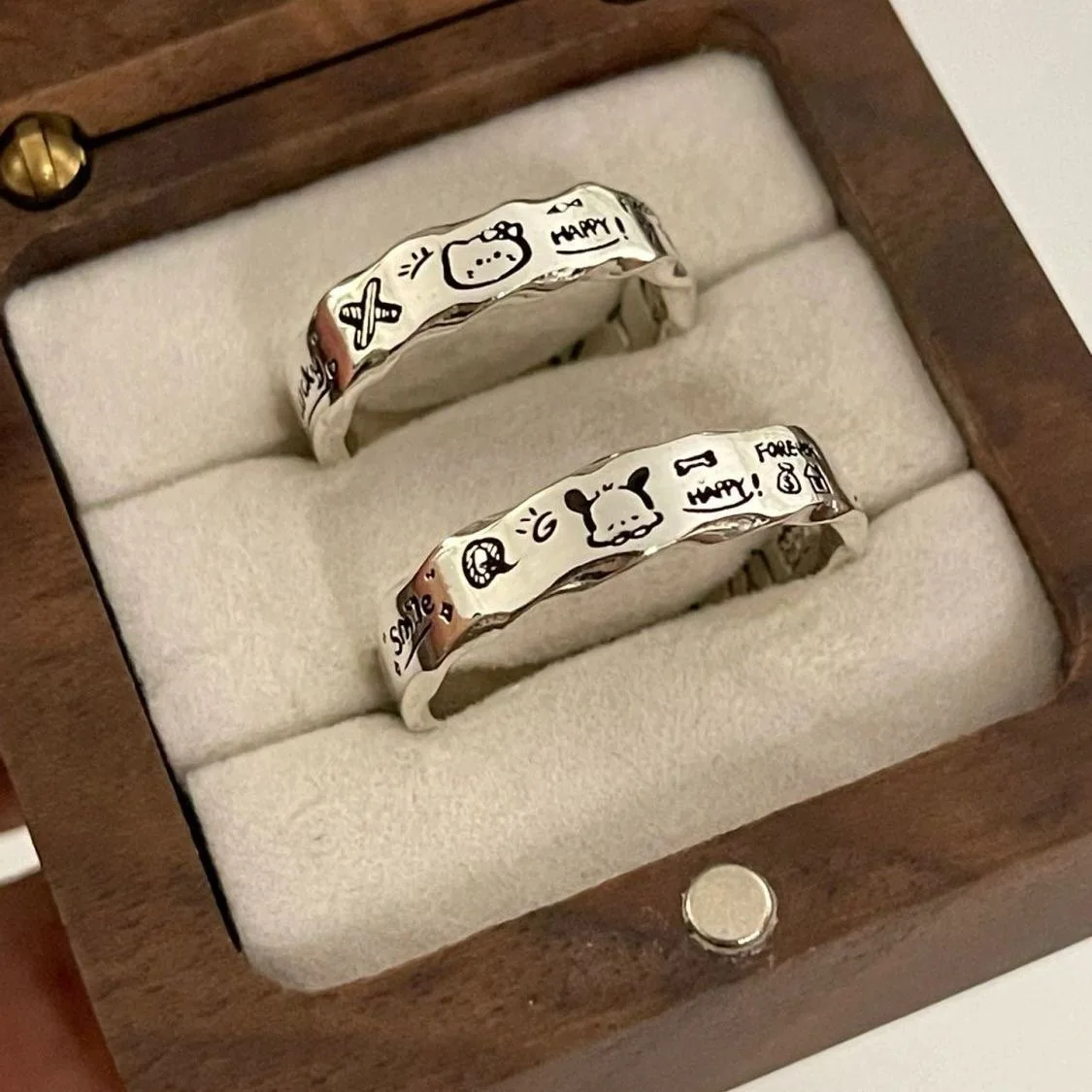 Cartoon Doodle Couple Rings For Women Men Cute Hello Kitty Pochacco Opening Finger Ring Daily Jewelry Accessories