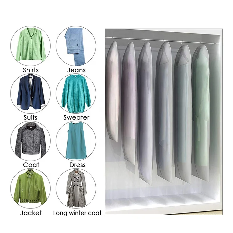 Clear Biodegradable Moth Proof Garment Bags, Hanging Cloth Covers,Breathable Waterproof Dress Garment Bag Dust Covers For Closet