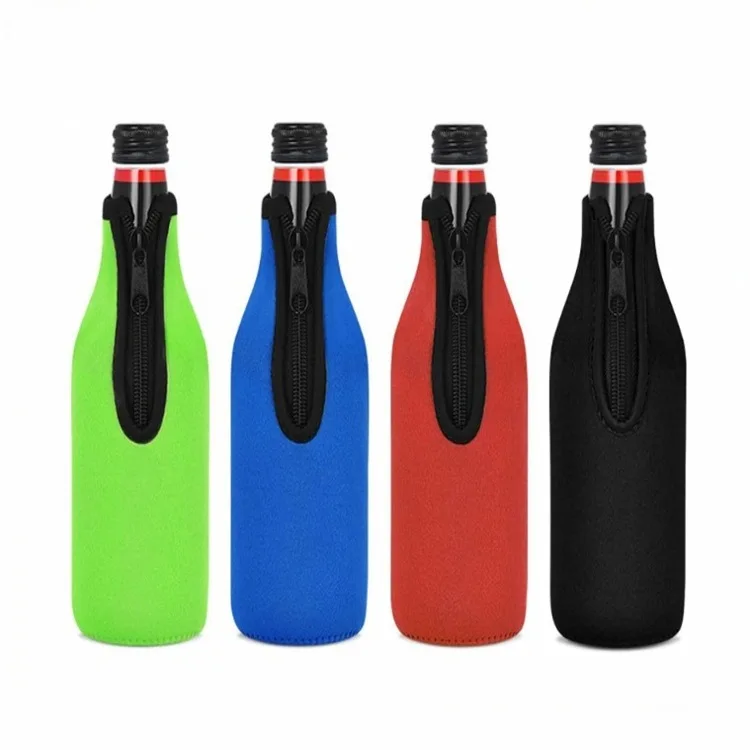 Custom neoprene black beer bottle sleeve top zipper 550ml water wine champagne drink cooler coozies for bottles