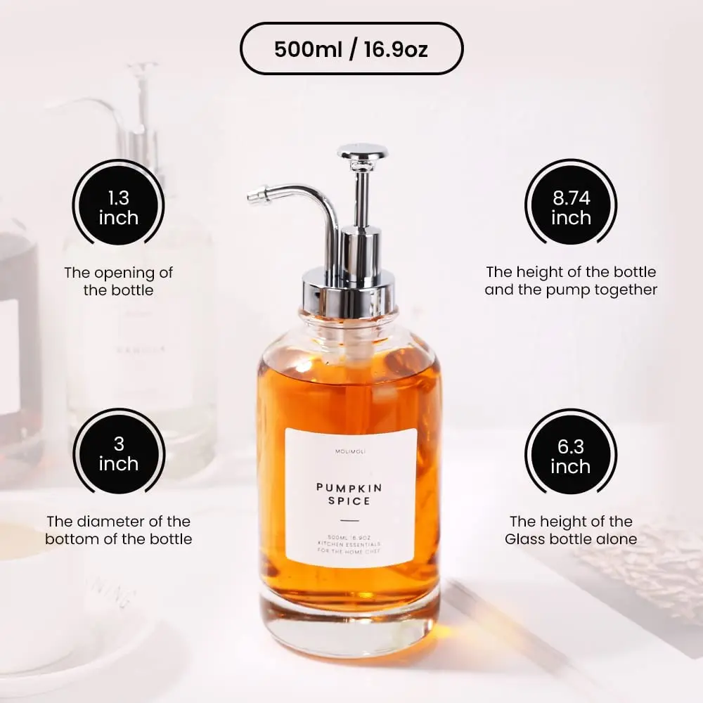 Coffee Syrup Dispenser for Coffee Bar  Pump Dispenser Glass Syrup Bottle 500ml 16.9oz  Maple Coffee Syrup Pump Bottles