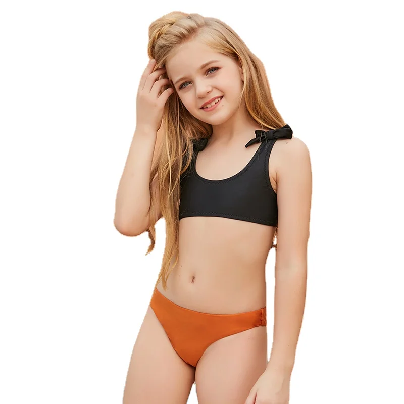 
Manufacture Customized Maillot De Bain Femm Teenage Bikini Connectors 12 Year Old Brown Swim Suit Girls Swimwear 