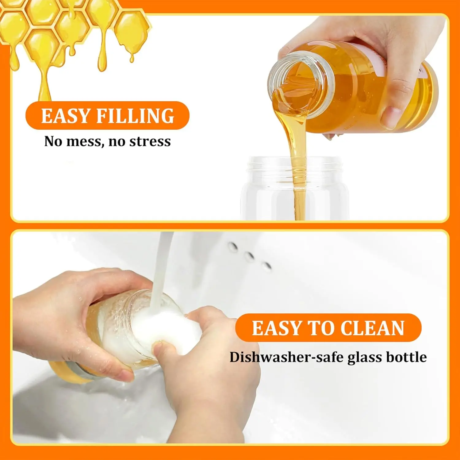Glass Honey Dispenser Pot No Drip 9 OZ Honey Jar with Handle Syrup Dispenser for Coffee or Tea Ideal for Honey and Syrup Yellow