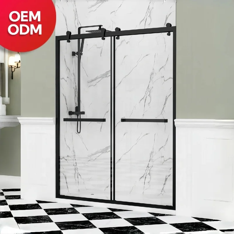 Oumeiga Customized 8/10mm Thick Tempered Glass Shower Doors for Hotels Framed Glass with Brushed Finish Custom Graphic Design