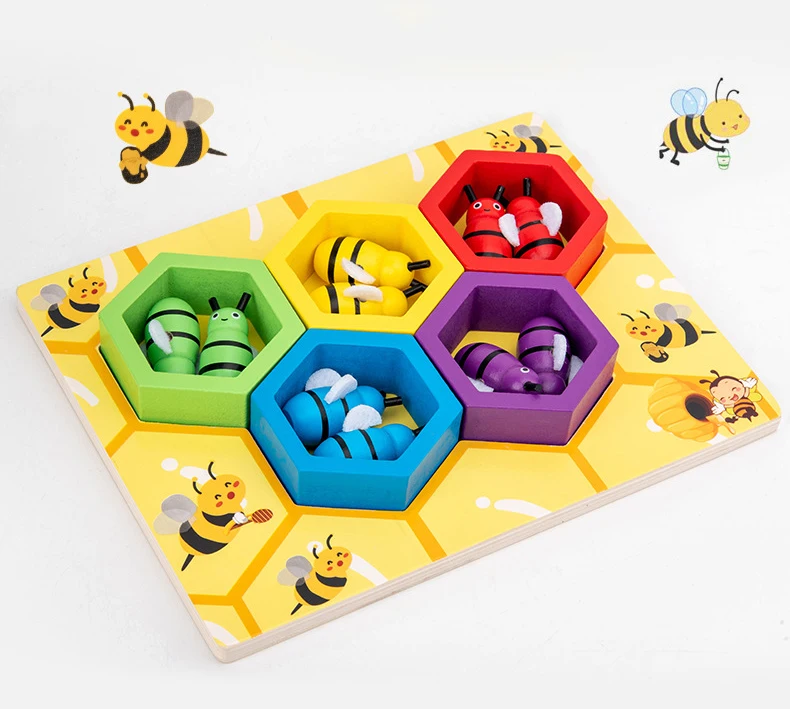 Education Wooden clip bee hive game Brain Development Educational Match Game Toys