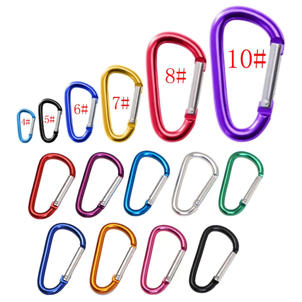 4# 5# 6# 7# 8# Aluminum Locking Carabiner Spring Clips Hooks Keychain D Shape Buckle Durable Spring Snap Hook for Keychains Clip