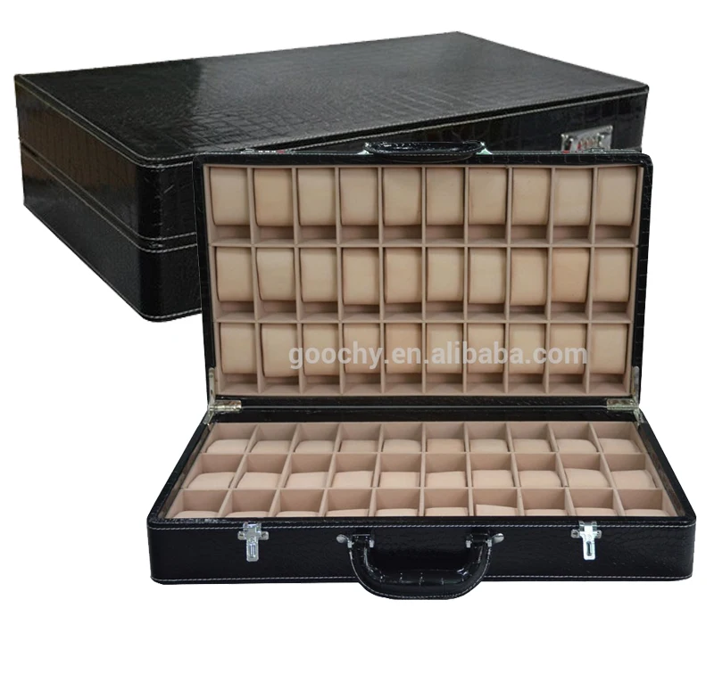 60-slot watches carrying case with code lock Large crocodile PU leather watch case GC02-ST-60C9