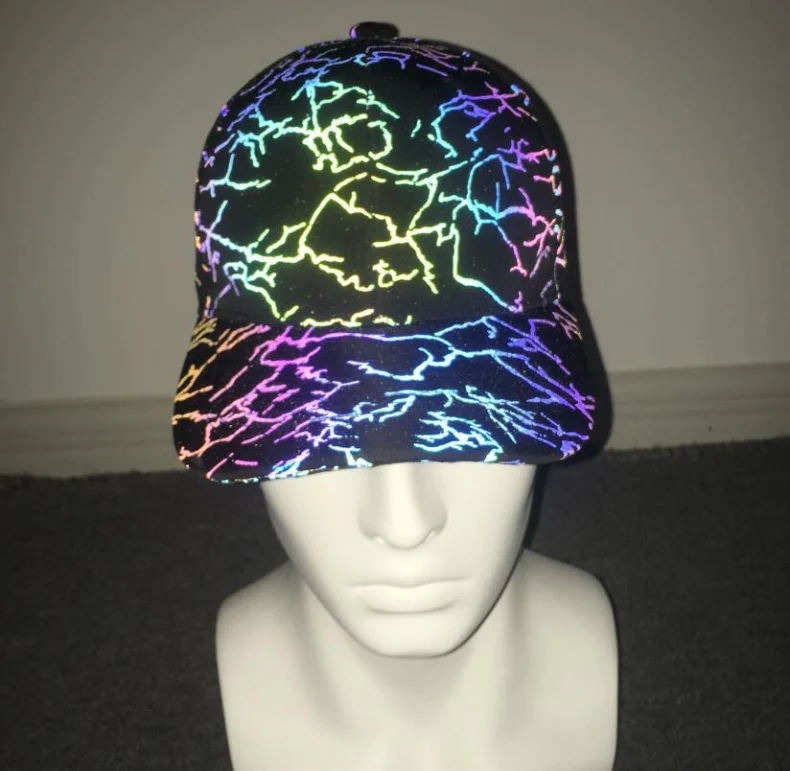 China supplier fashion design rainbow colorful printing baseball reflective safety hat 6 panel style high quality baseball cap