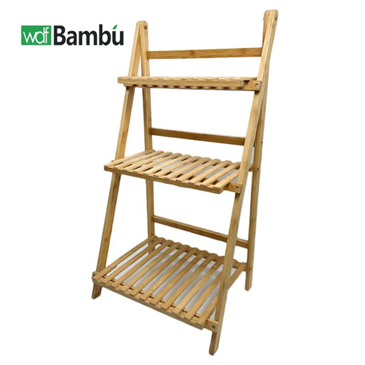 WDF Wholesale  flower display stand rack outdoor  bamboo wooden flower rack display rack bamboo plant stands for home garden.