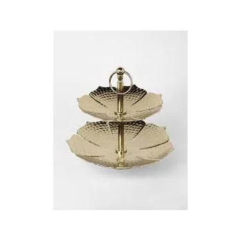 Factory Wholesale Nordic Design Metal Iron Plain 2-Tiers Plate Cake Stand Gold Plated For Home And Restaurants Table Decor