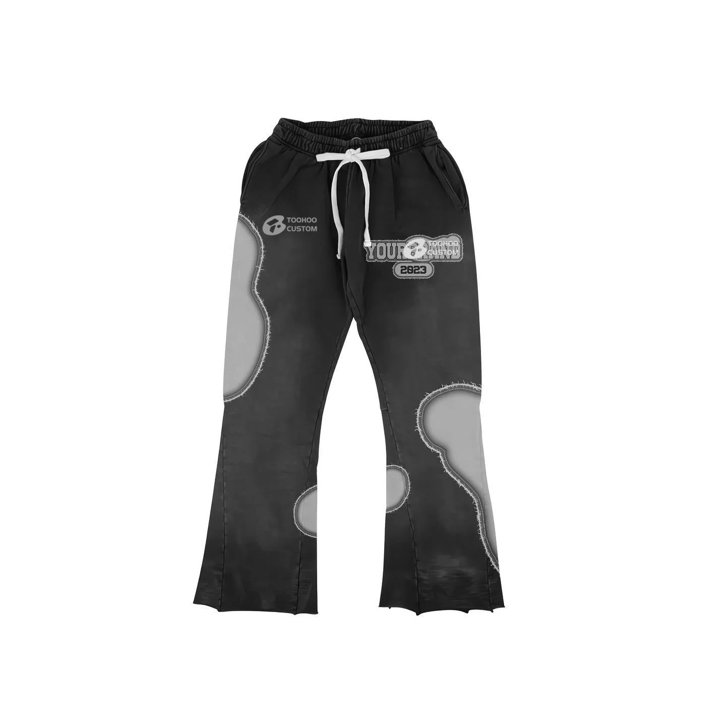 OEM Customizable Faded Premium Vintage Distressed Graphic Hoodie Plus Size Baggy Flare Pants Set Applique Beaded Plain Dyed