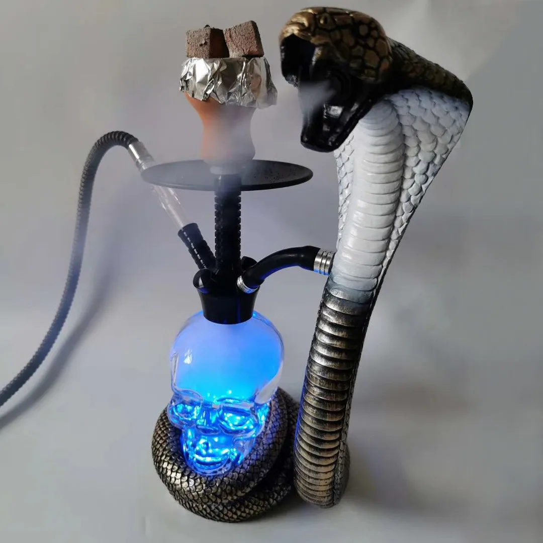 JIEXI 2023 Strong Factory Wholesale Resin Cobra Snake Shape Shisha Hookah with Led Light for bar Person Coffee Shop