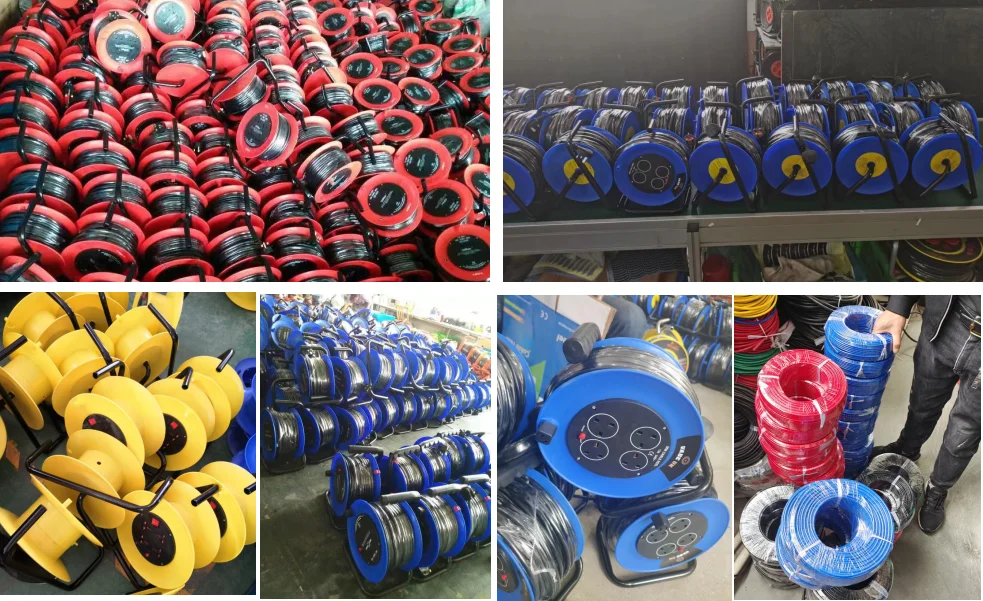 plastic extension power cord roll stand grounding Reel winding retractable electric Cable drum For Consumer Electronics